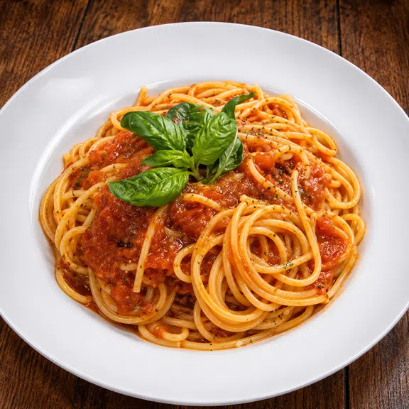 Traditional spaghetti with homemade meatballs and marinara sauce